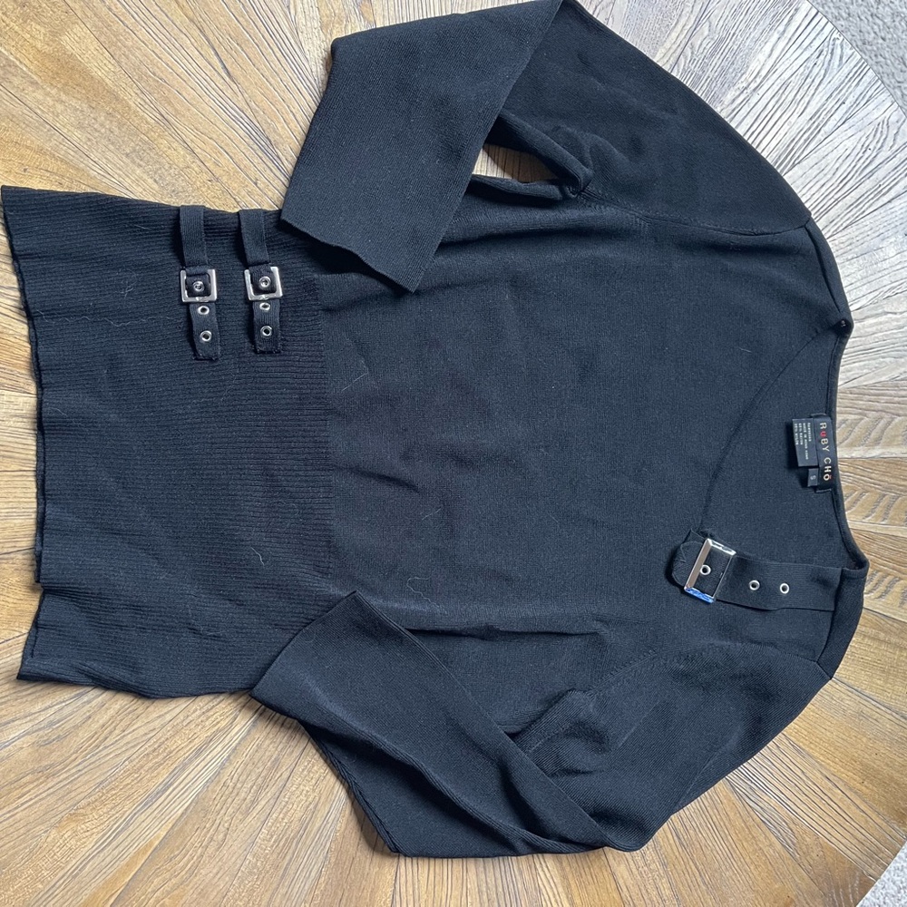 Black Long Sleeve Top with Buckle Detail